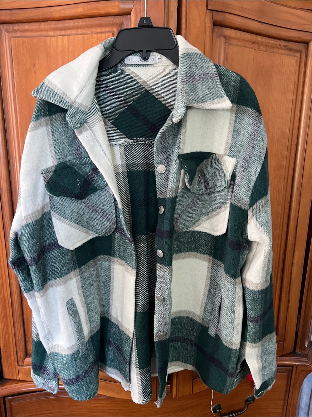 Miss Sparkling Green & White Plaid Button-Front Shacket